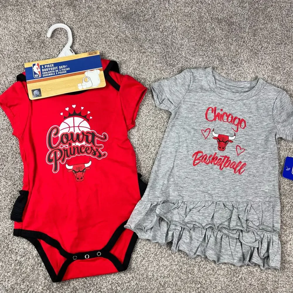 New! Chicago Bulls 12mo. outfit, bib & booties and adorable dress!